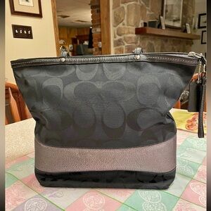 Coach Black Signature Canvas Tote with Pewter Accent Band
